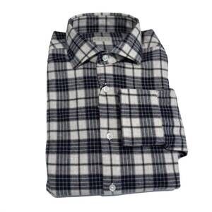 NEW XACUS men's yarn dyed flannel button down shirt in blue beige plaid